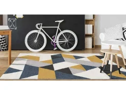 Tapete Geometrico 160 X 230 Cm Em Polipropileno Amarelo, Cinza E Azul Estilo Escandinavo - Geomie