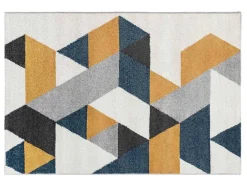 Tapete Geometrico 160 X 230 Cm Em Polipropileno Amarelo, Cinza E Azul Estilo Escandinavo - Geomie
