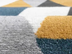 Tapete Geometrico 120 X 170 Cm Em Polipropileno Amarelo, Cinza E Azul Estilo Escandinavo - Geomie