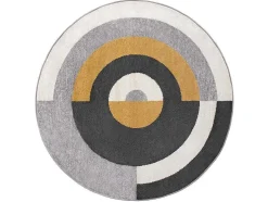 Tapete Redondo Estilo Design Motivos Geometricos De D. 160 Cm Cor Cinza E Ocre - Alborg