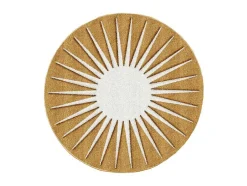 Tapete Redondo Sol Com Relevos D200 Cm, Amarelo Mostarda E Branco - Luminio