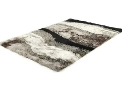 Tapete Shaggy Ecume - Poliester Tufado A Mão - Taupe, Branco E Preto - 140 X 200 Cm