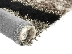 Tapete Shaggy Ecume - Poliester Tufado A Mão - Taupe, Branco E Preto - 140 X 200 Cm
