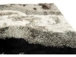 Tapete Shaggy Ecume - Poliester Tufado A Mão - Taupe, Branco E Preto - 140 X 200 Cm