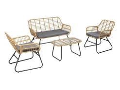 Tiga Mobiliário De Jardim Conjunto Em Resina Tecida 4 Assentos - Almofadas Cinzentas
