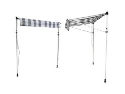 Toldo De Varanda Chene 3 1,2M - Tecido Riscado Branco/Cinzento E Moldura Branca