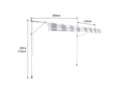 Toldo De Varanda Chene 3 1,2M - Tecido Riscado Branco/Cinzento E Moldura Branca