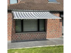 Toldo Saule 3,5 3M Com Semi-Canopy - Tecido Branco/Cinzento Riscado E Estrutura Branca