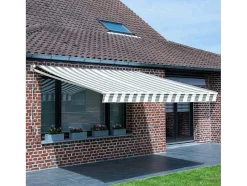 Toldo Saule 3,95 3M - Tecido Riscado Branco/Cinzento E Estrutura Branca
