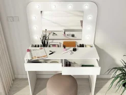 Toucador Com Espelho, Leds E Espacos De Arrumação Cor Branco - Josephine