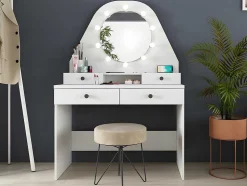 Toucador Gabriela - Espelho Com Leds E Arrumação - Branco E Rosa