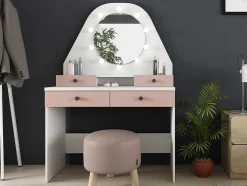Toucador Gabriela - Espelho Com Leds E Arrumação - Branco E Rosa