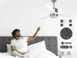 Ventilador De Tecto Reversivel Termostato Regulavel Termostato Wifi Motor Dc Tectos Inclinados Controlo Remoto Adaptador De Luz De Tres Tons 2/3 Laminas Memória Hipersilenciosa