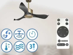 Ventilador De Tecto Reversivel Termostato Regulavel Termostato Wifi Motor Dc Tectos Inclinados Controlo Remoto Adaptador De Luz De Tres Tons 2/3 Laminas Memória Hipersilenciosa