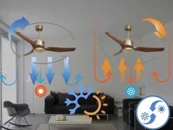 Ventilador De Tecto Reversivel Termostato Regulavel Termostato Wifi Motor Dc Tectos Inclinados Controlo Remoto Adaptador De Luz De Tres Tons 2/3 Laminas Memória Hipersilenciosa