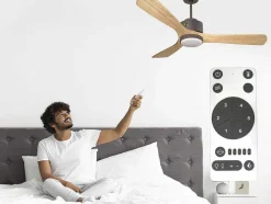 Ventilador De Tecto Reversivel Termostato Regulavel Termostato Wifi Motor Dc Tectos Inclinados Controlo Remoto Luz De Tres Tons Memória Hipersilenciosa