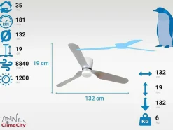 Ventilador De Teto O132 Cm Com Led E Wifi Reversivel Hypersilence