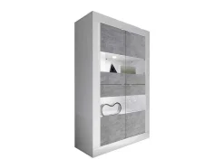 Vitrina Com Leds E 4 Portas Disponivel Em Branco Lacado E Cimento - Comete