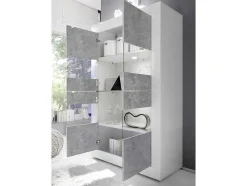 Vitrina Com Leds E 4 Portas Disponivel Em Branco Lacado E Cimento - Comete