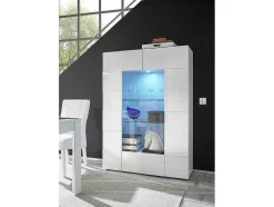 Vitrina Com Leds E 2 Portas Em Vidro Lacada A Branco - Calisto