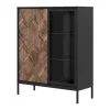 Vitrina 2 Portas Com Leds Preto E Natural Escuro - Mialine