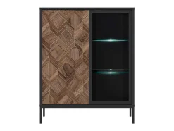 Vitrina 2 Portas Com Leds Preto E Natural Escuro - Mialine