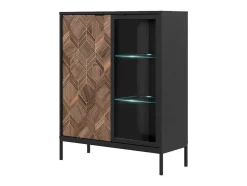 Vitrina 2 Portas Com Leds Preto E Natural Escuro - Mialine