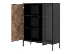 Vitrina 2 Portas Com Leds Preto E Natural Escuro - Mialine