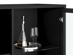 Vitrina 2 Portas Com Leds Preto E Natural Escuro - Mialine